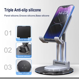 ONCHEER - Soporte giratorio de 360° para computadora, soporte de teléfono celular totalmente plegable para oficina y hogar, soporte de tablet ajustable en ángulo y altura para todos los teléfonos