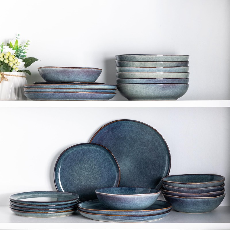 AmorArc Ceramic Dinnerware Sets,Handmade Reactive Glaze Stoneware Plates and Bowls
