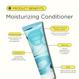 Pacifica Beauty Coconut Vanilla Moisturizing Conditioner, Haircare, Deep Conditioning, Soft and Smooth Hair, For All or Dry and Damaged Hair Types, Clean Hair Care, Vegan, 8 fl oz (1 Count)