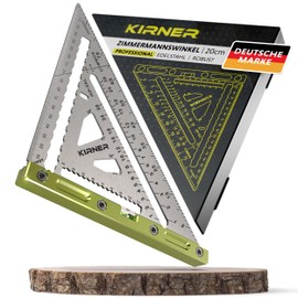KIRNER Carpenter's Square 180 mm - Precise Stainless Steel Metal Try Square with Innovative Base & Spirit Level - Scribing Tool, Protractor & Carpenter's Square | Carpenter Square in One Tool