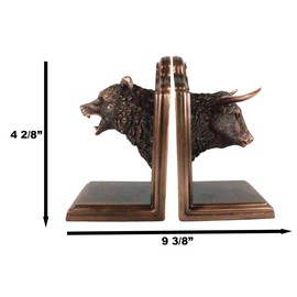 Ebros Gift Wall Street Stock Market Charging Bull and Roaring Bear Head Bookends Sculptural Set in Bronze Electroplated Resin Finish Investors Hedge Funds Money Managers Animal Decor Figurine