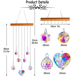 H&D HYALINE & DORA Crystal Rainbow Heart Suncatcher Glass Mobile Wind Chime Hanging Wall Art Ornament with Wooden Decor