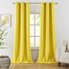DUALIFE Yellow Blackout Curtains for Bedroom Grommet Thermal Insulated Room Darkening Curtains for Living Room (42 W x 96 L, Illuminating Yellow, 2 Panels)