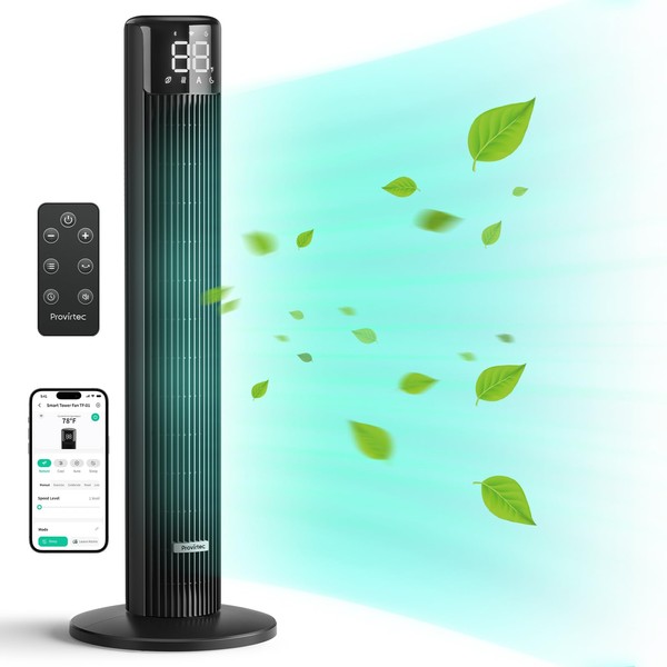 Provirtec Smart Tower Fan for Bedroom, 90° Oscillating Floor Fan