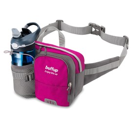 buffup®Bum Bag with Bottle Holder for women, Waterproof Large Capacity Zip Pockets, Waist Fanny Pack for Dog Walking, Climbing, Hiking, Travel, Cycling, Outdoor Sports (Rose Red)