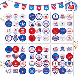 Leesgel 576 PCS (48 Sheet) 4th of July Patriotic Stickers, Patriotic Decorations Stickers for Adult Kids, Sticker Pack for Fourth of July Day Party Favors Games Supplies