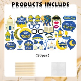 Eid Mubarak Party Photo Booth Props, Ramadan Mubarak Photoshoot Islamic Wdding Birthday Baby Shower Party Photography Props Favor Centerpiece Sticks Decorations 30 PCS