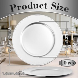 PLMMOUT 10 Pack Charger Plates Bulk, 13 Inch Silver Plastic Charger Plates