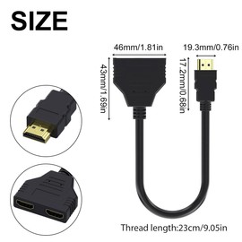 HDMI Splitter Adapter, HDMI Cable Splitter, 1080P HDMI Male to Dual HDMI Female, HDMI Splitter, 1080P Male to Dual Female, 1 to 2 Way HDMI Splitter Adapter Cable for HDTV, HD, LED, LCD Monitor