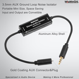 WisWinDa 3.5mm Aux Mini Noise Filter Aluminum Alloy Shell Ground Loop Noise Isolator for Car and Home Audio System Gold Coating AUX Hum Eliminator (WD-AUX-Mini S012S)