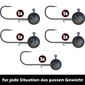 Paradox Fishing Jig Heads Set 4/0 25x I 5x 15g/18g/21g/24g/28g I Jig Heads Rubber Fish with Jig Head for Rubber Fish Zander Fishing Accessories
