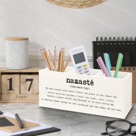 Yhtrg Namaste Indian Wooden Pen Pencil Holder for Desk, Mandala Buddhist Zen Spiritual Meditation Wood Makeup Brush Toothbrush Holder Organizer for Home Yoga Meditation Room Zen Office