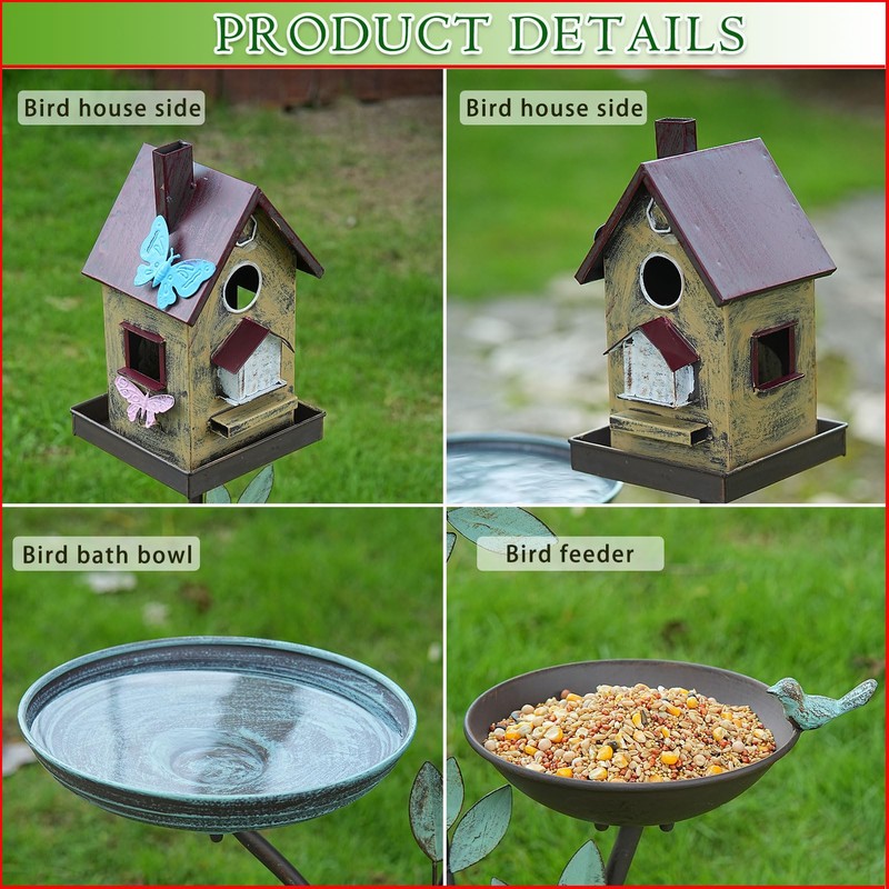 38" H Cast Iron Pedestal Bird Baths for Outdoors,3 in