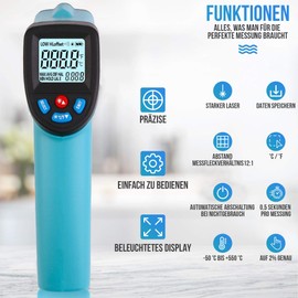 Strex Digital Infrared Thermometer - Range -50 to +550 °C - IR Thermometer - Heat Meter