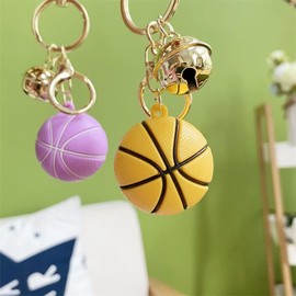 Basketball Keychain Sports Ball Key Chain KeyRings Sports Fan Lover Gift for Women Boys Girls Men, Yellow, Small