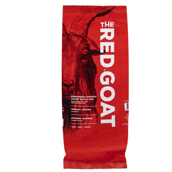 The Red Goat Ground Coffee Beans Exteme-Caffeine on the Market | 1 Cup = 6 Average Cups of Coffee | 17,000 UG/G Caffeine (Ground Coffee Beans 454G)