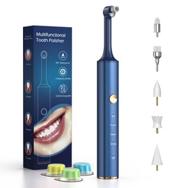 Tooth Polisher, Tooth Whitening Kit for Teeth Cleaning and Whitening, Rechargeable Teeth Polisher for People/Pets,Teeth Cleaning Kit with 5 Brush Heads,4 Speed Modes and LED Light, Waterproof(Blue)