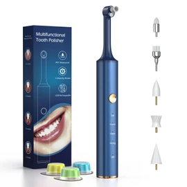 Tooth Polisher, Tooth Whitening Kit for Teeth Cleaning and Whitening, Rechargeable Teeth Polisher for People/Pets,Teeth Cleaning Kit with 5 Brush Heads,4 Speed Modes and LED Light, Waterproof(Blue)