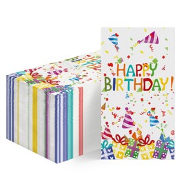 Horaldaily 50 Birthday Disposable Paper Decorative Guest Napkins, Happy Birthday Ballon Gifts Hand Towel for Party Lunch Dinner Kitchen Bathroom