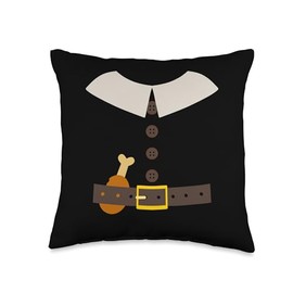 Funny Thanksgiving Pretend Pilgrim Costume With Turkey Leg Throw Pillow