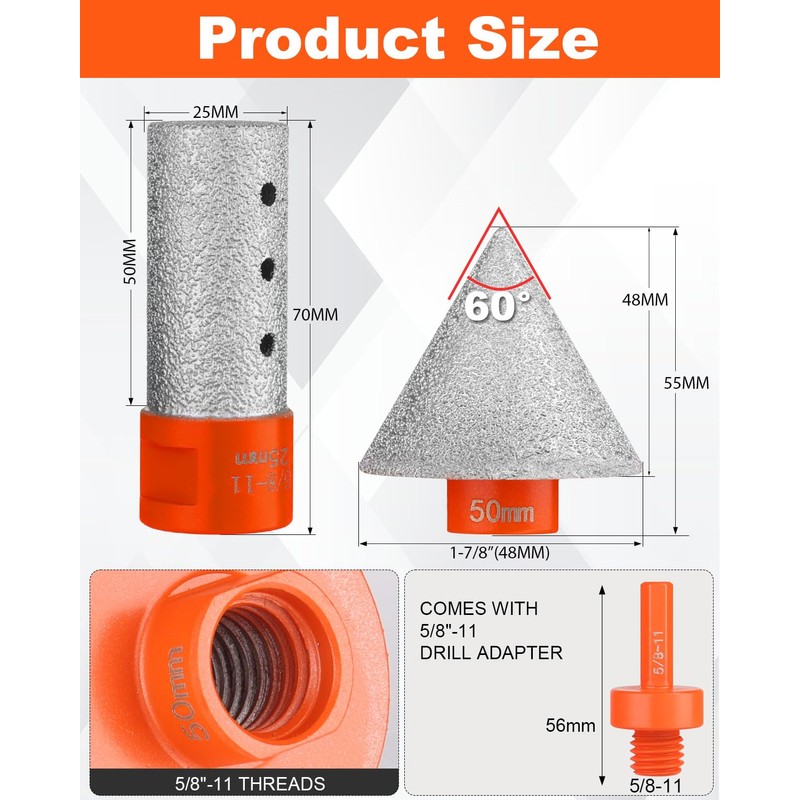 AOKLIT 3 PCS Diamond Beveling Chamfer Bits Set, Tile Cone