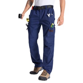 Zalify Mens Construction Cargo Pants Tactical Hiking Combat Brunt Work Pants Waterproof Lightweight Stretch Military Carpenter Pants Navy 38-34