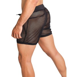 Fenix fit Short De Baño Transparencia Tela Red Ideal para Playa o Fiesta temática (Negro, L (34-36))