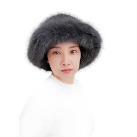 Lina & Lily Women's Winter Bucket Hat Faux Fur Fluffy (Dark Grey)