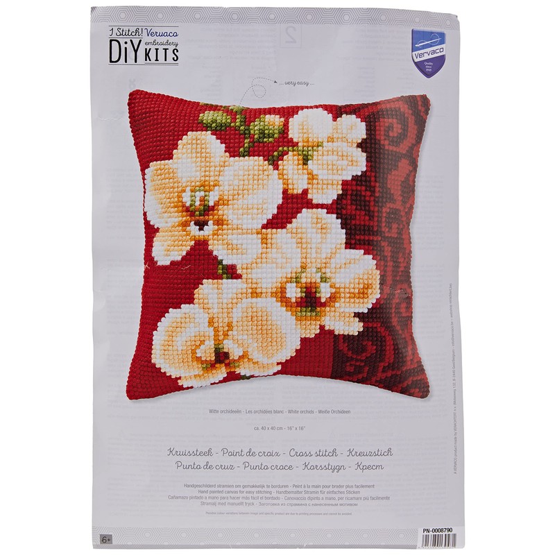 Vervaco Orchid Cross Stitch Cushion, Multi-Colour