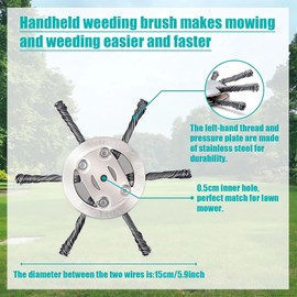 6 Inch Steel Wire Rotary Heavy Duty Weed Brush Cutter Wheel Grass String Trimmer Blades Head Universal Metal Wire Weed Eater Trimming Head Replacement Weed Wacker Weedeater Attachments (6 heads - 6in)