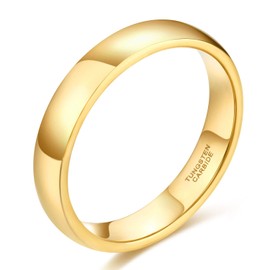 SHINYSO 4mm Tungsten Carbide Wedding Ring Dome Polished Wedding Band for Men Women Gold Comfort Fit Size 10
