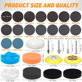 Pukamam 174pcs 75mm Hook and Loop Sanding Discs Headlight Restoration & Alloy wheel Repair Kit Wet Dry Sandpaer 60-10000 Grit with Polishing Pads for Drill, Drill Attachments for Auto Metal Wood