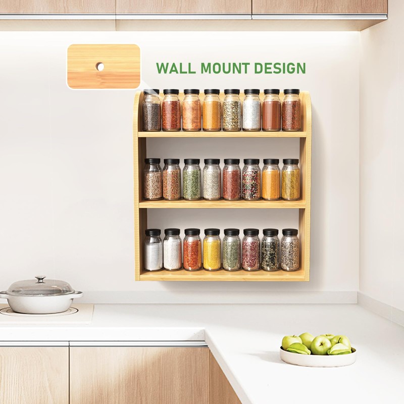 ROMGUAR CRAFT 3 Tier Bamboo Spice Rack, Countertop or Wall
