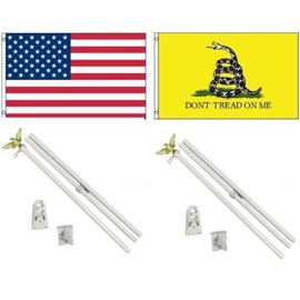 moon knives 3x5 USA American & Gadsden White Snake Flag & White Pole Kit Set - Party Decorations Supplies for Parades - Prime Outside, Garden, Men Cave Decor Flag