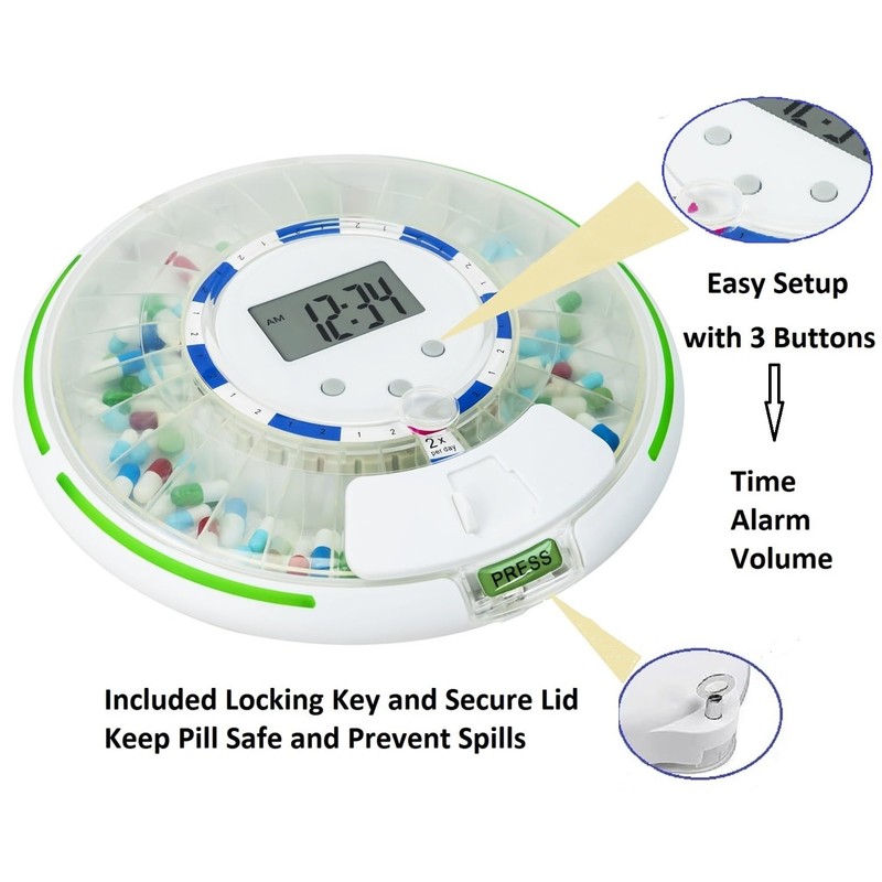 Automatic Pill Dispenser for Elderly with Alarm, Lock 28-Day Medication