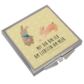 Mr. & Mrs. Panda Handtaschenspiegel quadratisch Hasen Muschel - Geschenk, Oma, Vatertag, Ferien, Beste Freundin, Muscheln sammeln, schminken, Opa,