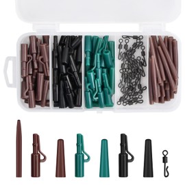 120pcs Carp Fishing Accessories Set, Carp Fishing Tackle in Box, Include Anti-tangle sleeve, Quick Change Swivel, Plastic Lead Clip, Rubber Fishing Swivel Snaps Kit for Outdoor Fishing (3 Color)