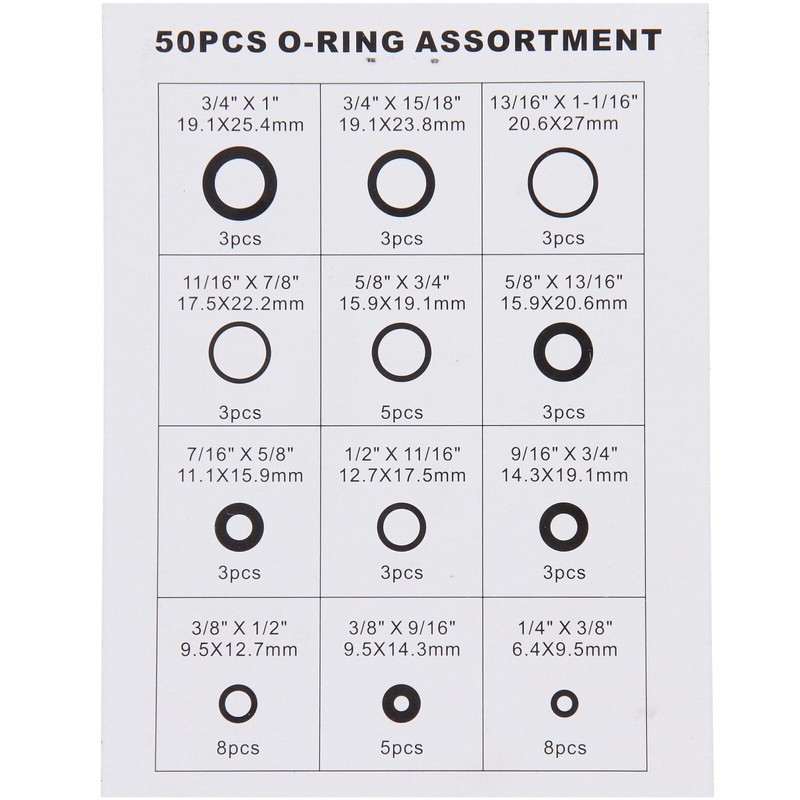 'O' Ring Assortment 50 Pieces Acid, Petrol – Heat and