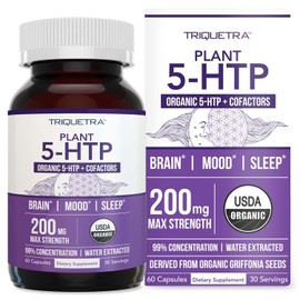 Organic 5-HTP - 200 mg  99 de concentracin de 5HTP, ms vitamina B6 y melena de len  Agua extrada de semillas de Griffonia orgnicas  Apoya el estado...