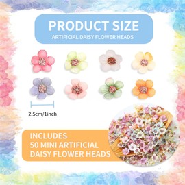 Artificial Daisy Flower Heads – 50-Pack Mini Silk Flowers for DIY Crafts – 2.7cm Colorful Faux Floral Decorations – Soft, Realistic, Reusable – Ideal for Weddings, Bouquets, Scrapbooking,Decor Wreath Home Accessories Crafts