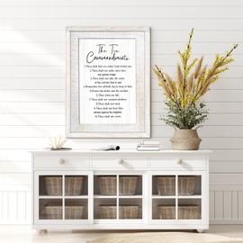 Framed The Ten Commandments Wall Art Decor Bible 10 Commandments Wooden Hanging Sign Decoration for Modern Home Living Room Bedroom Office 16"x11"