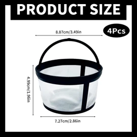 4 Pack Reusable Coffee Filter - Coffee Filters Basket Nylon Mesh with Handle(4-5 Cup), for Most Coffee Machines (2.8x3.1x2 Inch) | BPA Free, Environmentally Friendly and Durable
