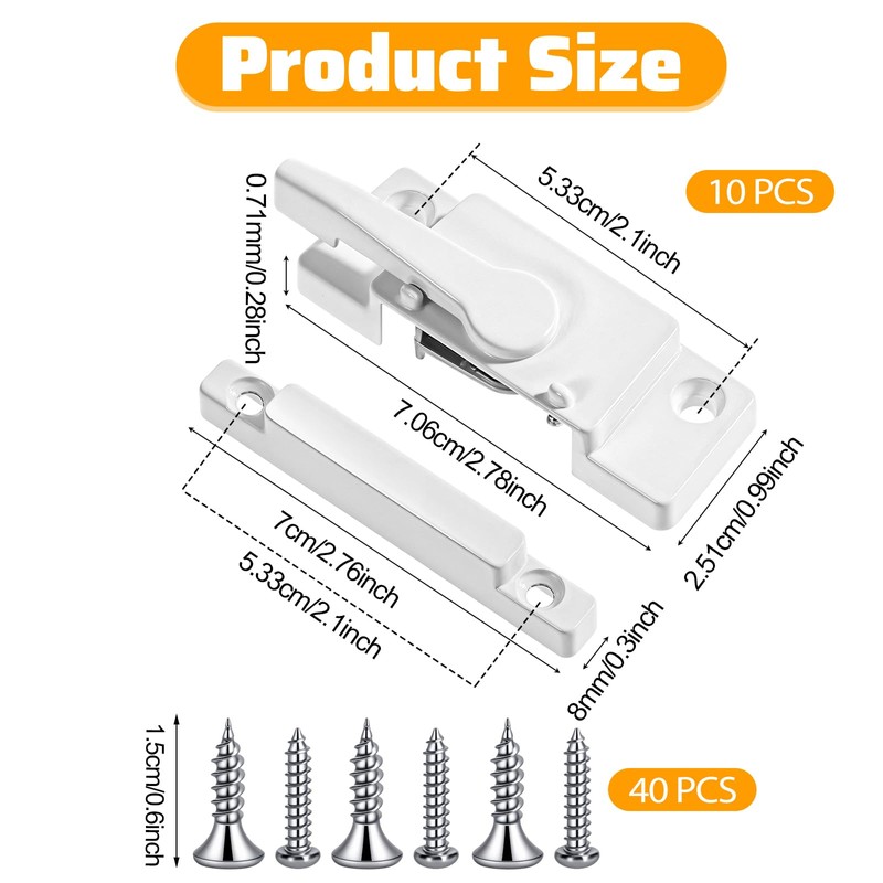 10-Pack Universal Window Sash Locks, White Iron Cam Action Latches