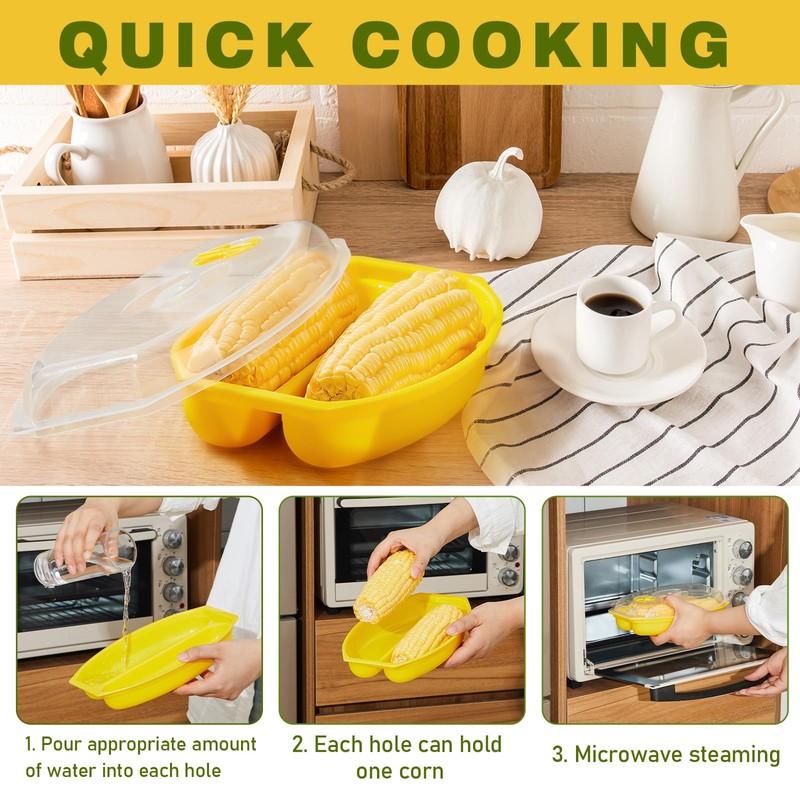 SiliFine 2 Pcs Microwave Corn Steamer with Lid Fast &