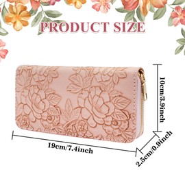 WisePoint Women's Purse, PU Leather Purses for Women, Long Women's Purses with Flower, Fashion Women's Purse for Travel, Dating, Shopping, Party, pink, Minimalist