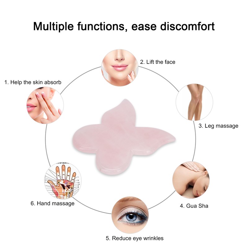 Pink Jadestone Scraping Board Butterfly Shape Massaging Gua Sha Board