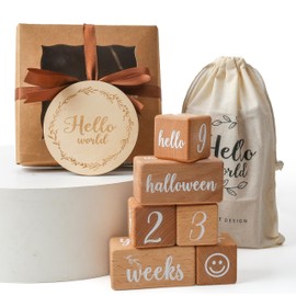 let's make Baby Milestone Blocks Set of 6 Baby Age Blocks for Monthly Milestone Wooden Baby Photo Props Set Perfect for Baby Shower and Keepsake (Gift Set)