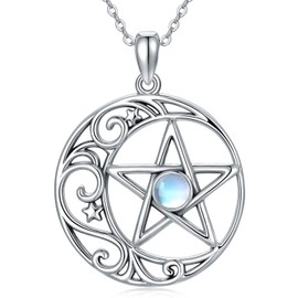 URONE Pentagram Necklace Sterling Silver Pentagram Moonstone Pendant Wicca Jewellery Gifts for Women Girls, Sterling Silver, Moonstone