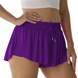 Flowy Athletic Shorts for Women Running Tennis Butterfly Shorts Girls 2-in-1 Double Layer Quick-Drying Comfy Shorts (Violet Purple, Small)