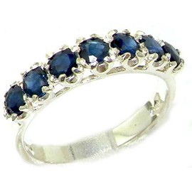 Solid English Sterling Silver Ladies Sapphire Vintage Style Eternity Band Ring - Size O 1/2